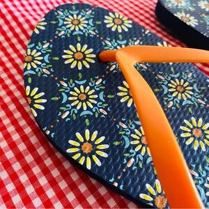 Floral Blue and Orange Flip Flops